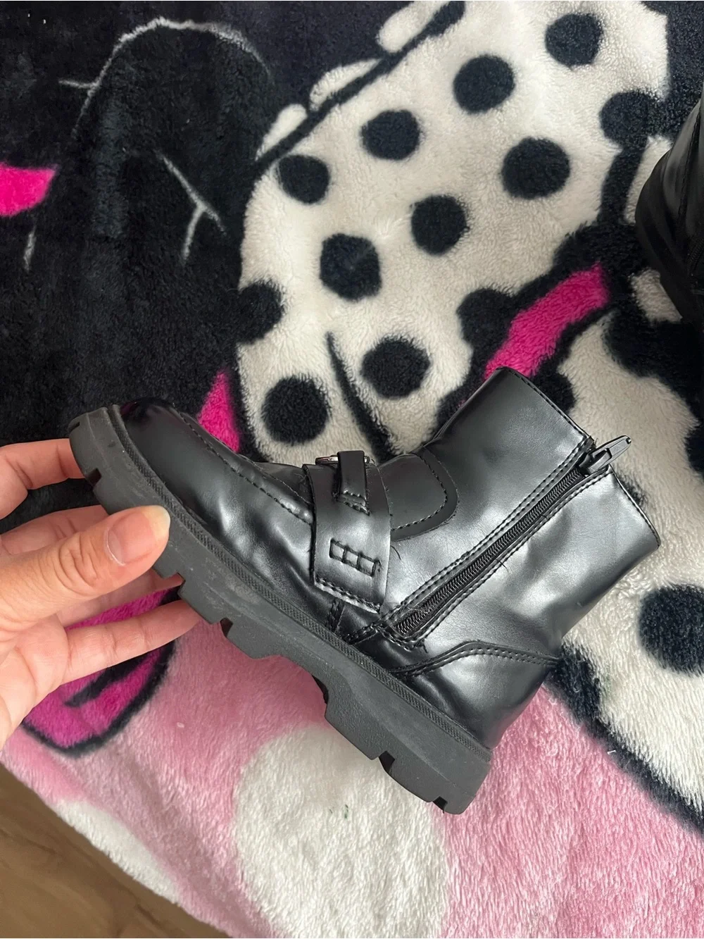 Zara Kids Black Heart Buckle Ankle Boots with Chunky Sole
